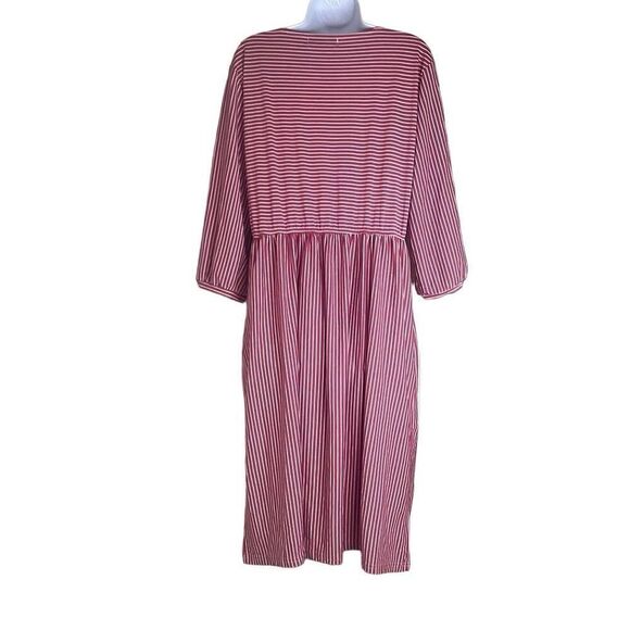 Merokeety Red White Pinstripe Midi Dress Long Sleeves XXL NWT Flowy Casual - Picture 2 of 11